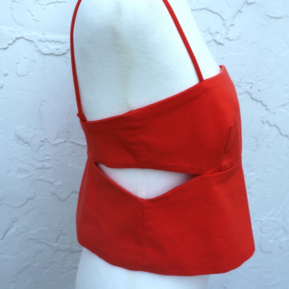 Zara Orange Cut Out Spaghetti Strap, Form-Fittin Top